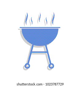 Barbecue simple sign. Vector. Neon blue icon with cyclamen polka dots pattern with light gray shadow on white background. Isolated.