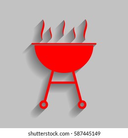 Barbecue simple sign. Vector. Red icon with soft shadow on gray background.