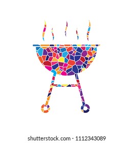 Barbecue simple sign. Vector. Stained glass icon on white background. Colorful polygons. Isolated.