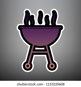 Barbecue simple sign. Vector. Violet gradient icon with black and white linear edges at gray background.