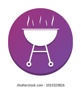 Barbecue simple sign. Vector. White icon with flat shadow on purpureus circle at white background. Isolated.