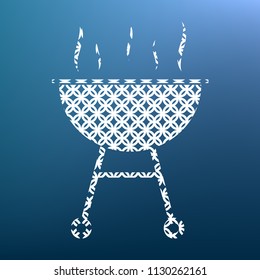 Barbecue simple sign. Vector. White textured icon at lapis lazuli gradient background.