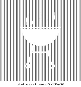 Barbecue simple sign. Vector. White icon on grayish striped background. Optical illusion.