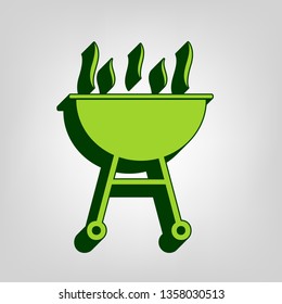 Barbecue simple sign. Vector. Yellow green solid icon with dark green external body at light colored background.