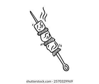 barbecue in skewer doodle hand drawn icon. Outline drawing kebab line clipart symbol. Vector illustration