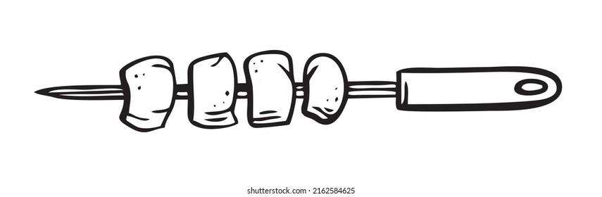 Barbecue skewer grill hand-drawn. Restaurants cooking doodle. Vector 