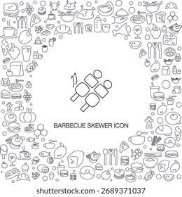 Barbecue Skewer Icon, line style with mosaic icon background, great for web and background use.