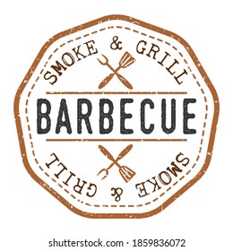 Barbecue Smoke and Grill BBQ Stamp Retro Postmark. Silhouette Postal Passport. Seal Round Vector Icon. Badge Vintage Postage Design.