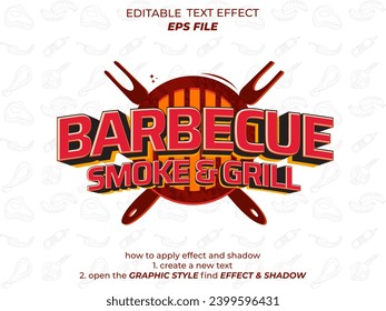 barbecue smoke grill text effect, font editable, typography, 3d text. vector template