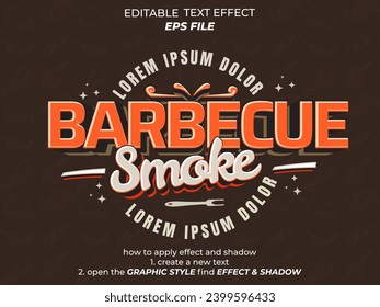 barbecue smoke text effect, font editable, typography, 3d text. vector template