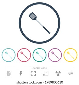 Barbecue spatula flat color icons in round outlines. 6 bonus icons included.