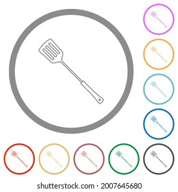 Barbecue spatula flat color icons in round outlines on white background