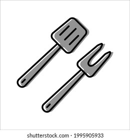 barbecue spatula and fork. grilling food. vector icon in flat style