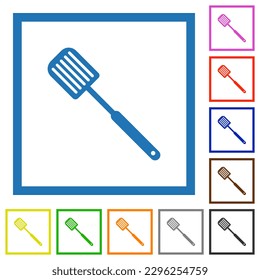 Barbecue spatula solid flat color icons in square frames on white background