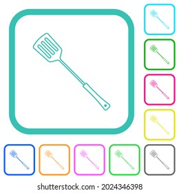 Barbecue spatula vivid colored flat icons in curved borders on white background