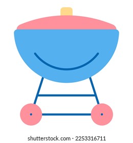 Barbecue spherical shape on wheels with lid - icon, illustration on white background, flat color style