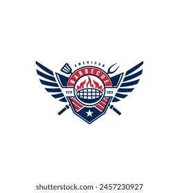 barbecue stamp logo design illustration with american flag