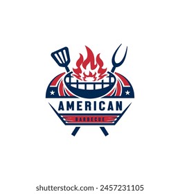 barbecue stamp logo design illustration with american flag 2
