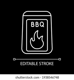 Barbecue starter supply white linear icon for dark theme. Barbeque cooking. BBQ and grilling. Thin line customizable illustration. Isolated vector contour symbol for night mode. Editable stroke
