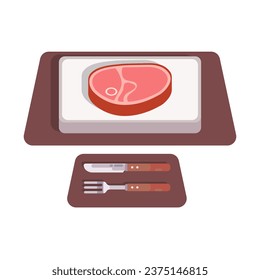 Barbecue Steak with Dining Utensils - Flat Vector Illustration