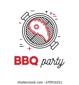 Barbecue steak, line art grill design, vector illustration