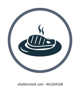 Barbecue steak on the plate simple icon on the background