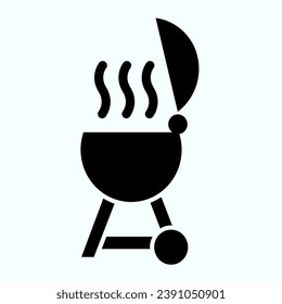 Barbacoa con icono de vapor sólido. Ilustración vectorial de parrilla al aire libre aislada en blanco. Diseño de estilo glifo Bbq, diseñado para web y aplicación. Eps 10