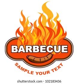  Barbecue sticker on fiery background.