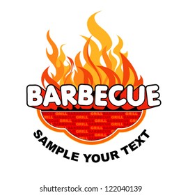 Barbecue sticker on fiery background.