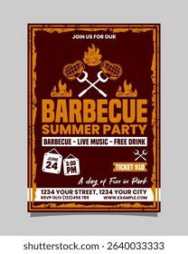 Barbecue Summer Party Portrait flyer, bbq invitation poster vector template design