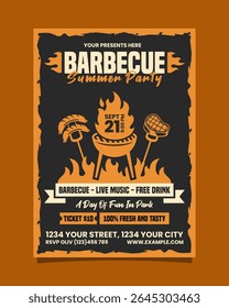 Barbecue Summer Party Portrait flyer, bbq invitation poster vector template