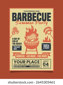 Barbecue Summer Party portrait vertical flyer, bbq invitation poster vector template