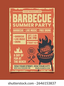 Barbecue Summer Party Vertical Portrait flyer, BBQ invitation poster vector template design