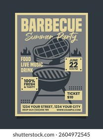 Barbecue summer party vertical poster flyer vector template design