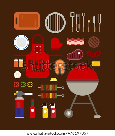 The barbecue supplies vector illustration flat design 
