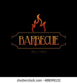 Barbecue text with fire on black background, Vector illustration