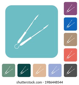 Barbecue tongs white flat icons on color rounded square backgrounds