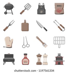 Barbecue Tools & Accessories Icon Set