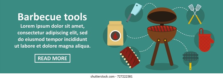 Barbecue tools banner horizontal concept. Flat illustration of barbecue tools banner horizontal vector concept for web design
