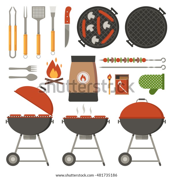 Barbecue Tools Collection Bbq Utensils Set Stock Vector (Royalty Free