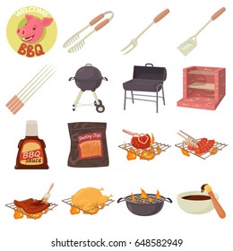 Barbecue tools icons set. Cartoon illustration of 16 barbecue tools vector icons for web