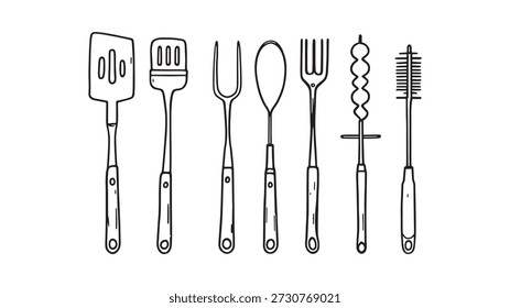 Barbecue Tools Vector line art minimalist style perfect for grilling