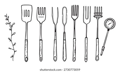 Barbecue Tools Vetor coleção de arte de linha para entusiastas de churrasco