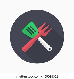 Barbecue utensils icon, Vector flat long shadow design. EPS10