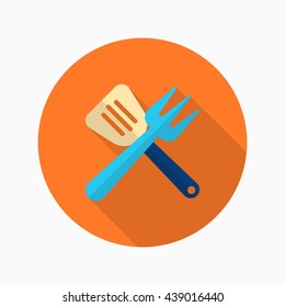 Barbecue utensils icon, Vector flat long shadow design. EPS10