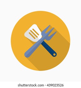 Barbecue utensils icon, Vector flat long shadow design. EPS10