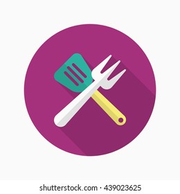 Barbecue utensils icon, Vector flat long shadow design. EPS10