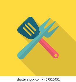 Barbecue utensils icon, Vector flat long shadow design. EPS10