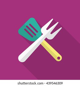 Barbecue utensils icon, Vector flat long shadow design. EPS10