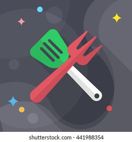 Barbecue utensils icon, Vector flat long shadow design. EPS10